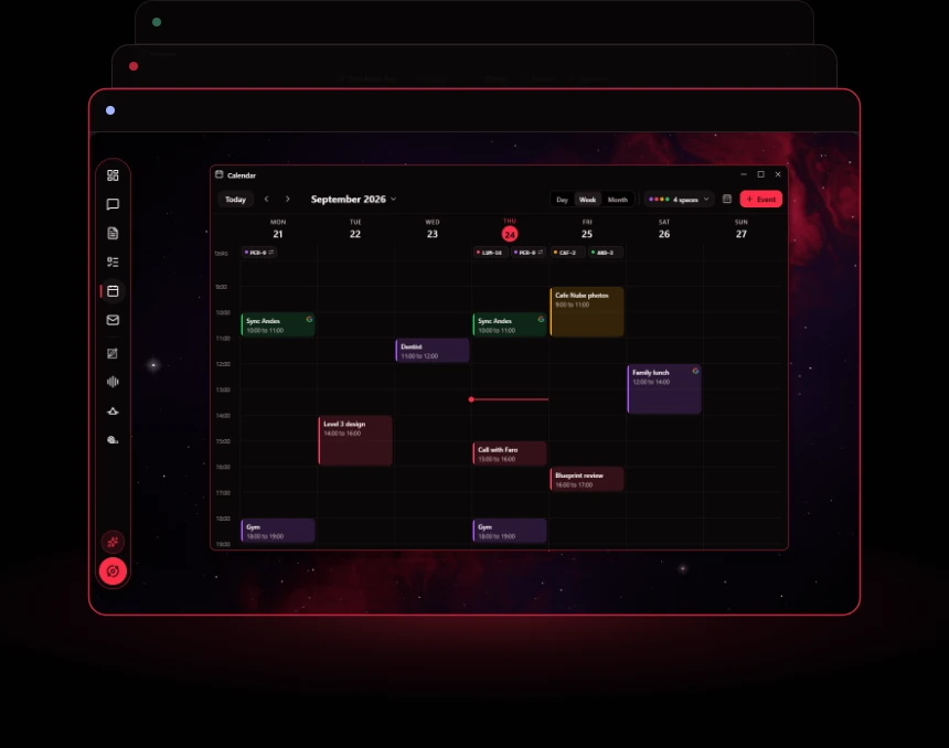 Three separate workspaces: an appointment in Calendar, a task in Tasks and a phone screen in Blueprint.