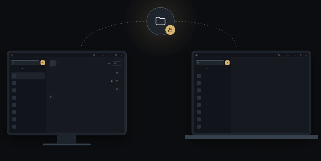 A login travels encrypted through a cloud folder to another computer.
